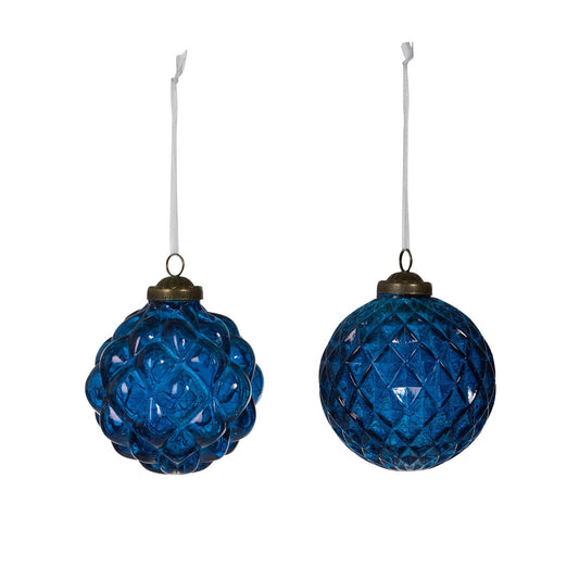 Textural Opaque Blue Glass  Ball Ornament, 2 Assorted Styles style shot 1