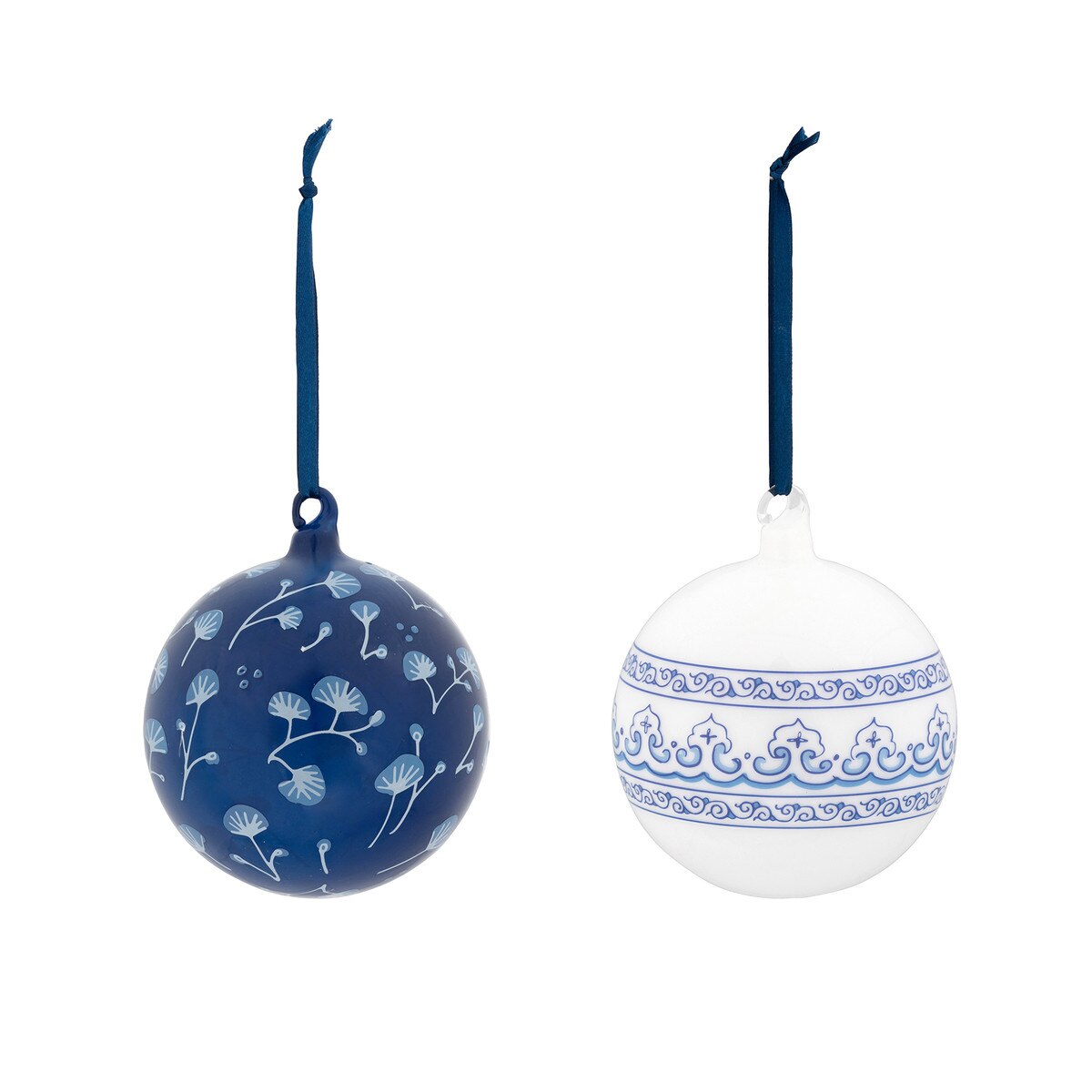Chinoiserie White Ginko/Arrows Glass Ball Ornament, 2 Assorted Styles style shot 1