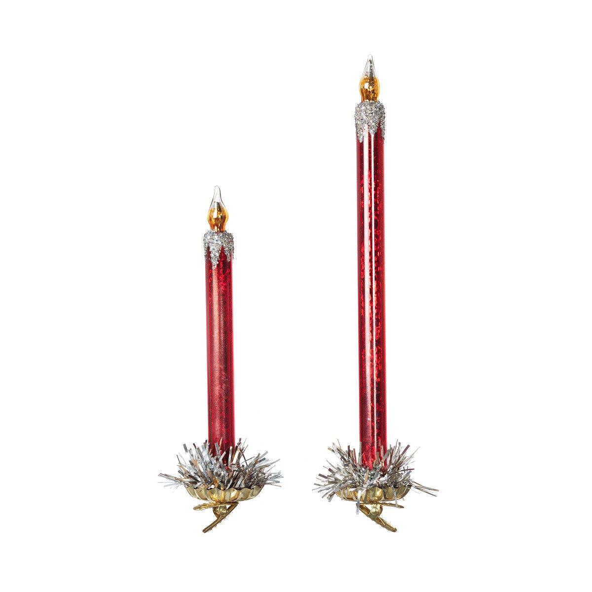 Frosted Red Glass Taper Candle Clip-on Ornament, Set of 2 style shot 1