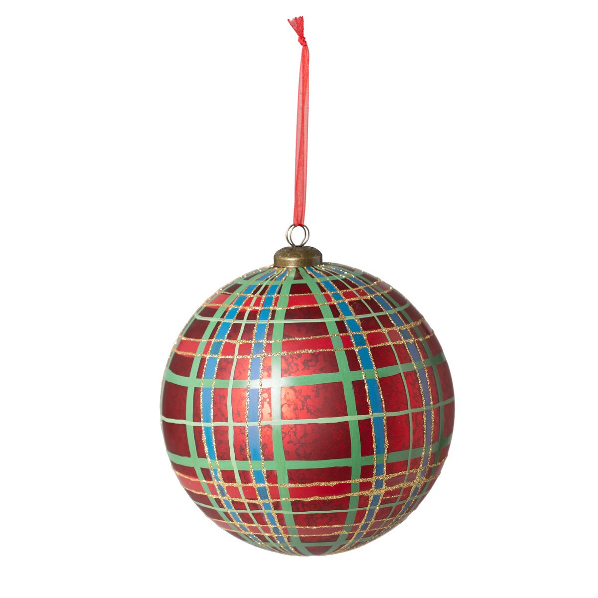 Hand Painted Plaid Glass Ball Ornament, 8" style shot 1