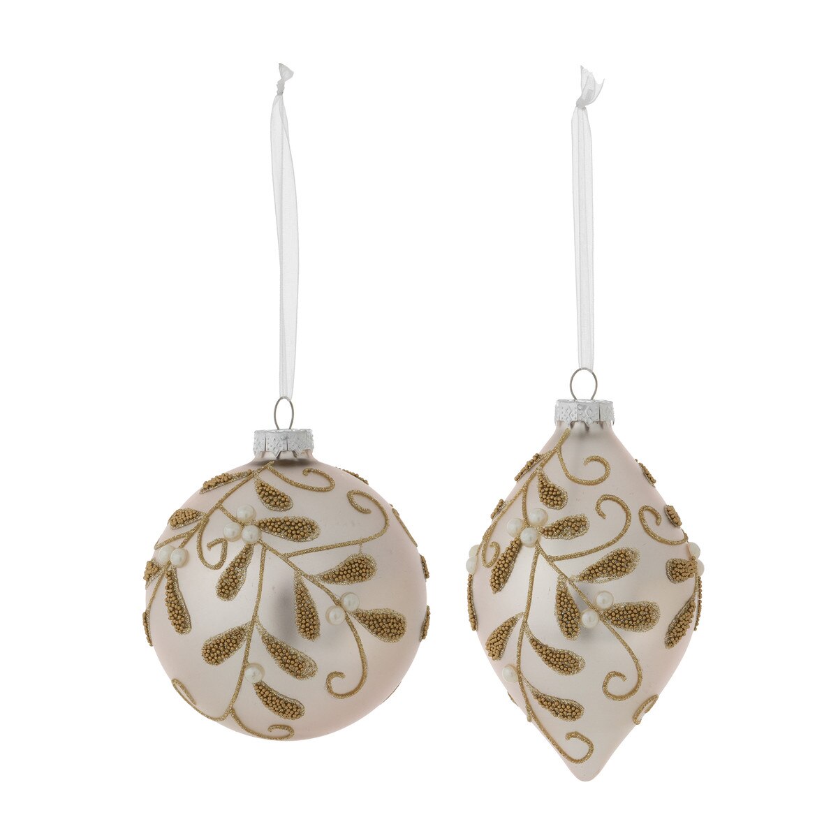 Beaded Mistletoe Pattern Glass Ornament, 2 Assorted Styles style shot 1