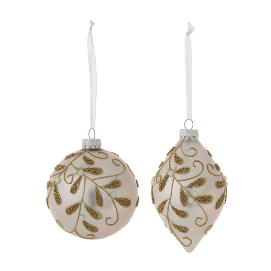 Beaded Mistletoe Pattern Glass Ornament, 2 Assorted Styles style shot 1