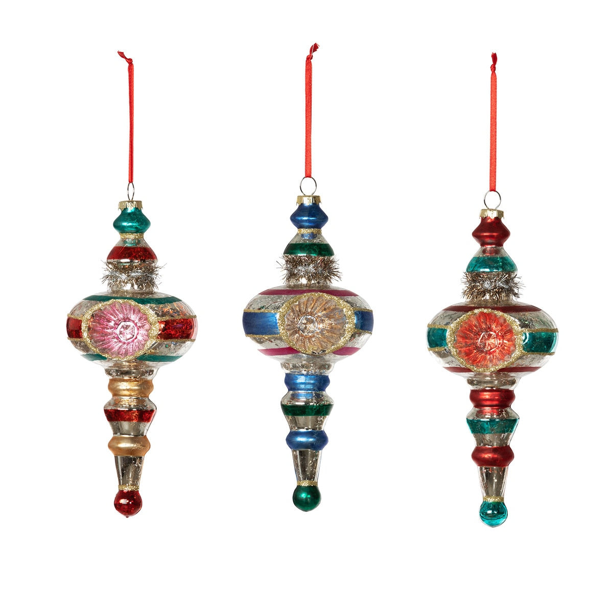 Retro Reflector Ball Finial Ornament, 3 Assorted Styles style shot 1
