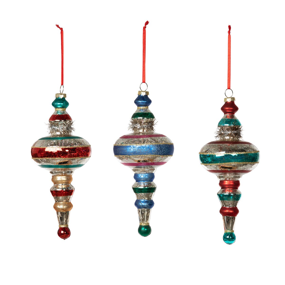 Retro Reflector Ball Finial Ornament, 3 Assorted Styles style shot 2