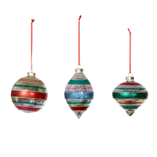Retro Stripe Ball/Finial Ornament, 3 Assorted Styles style shot 1