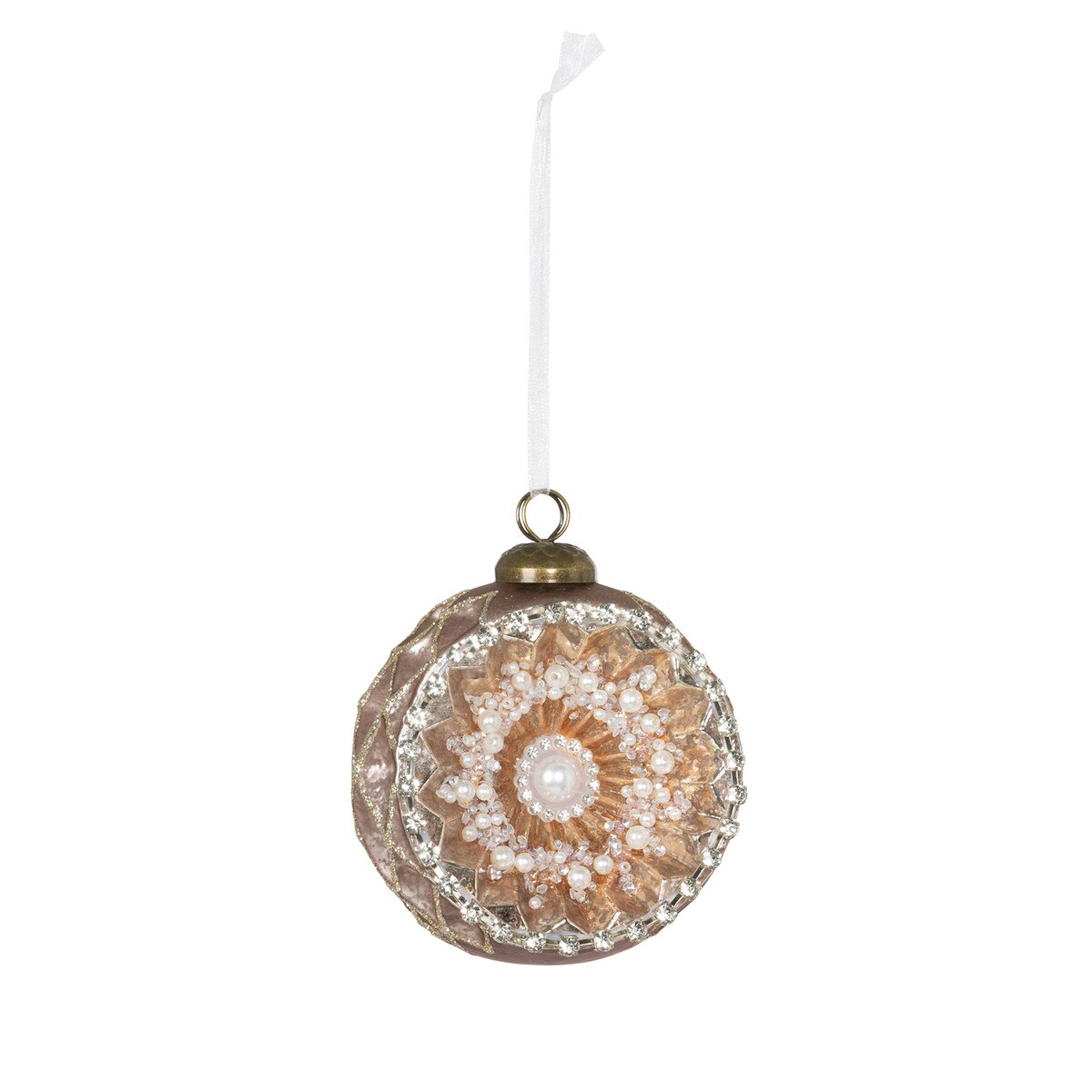 Pearl Encrusted Glass Ornament, Antique Rose style shot 1