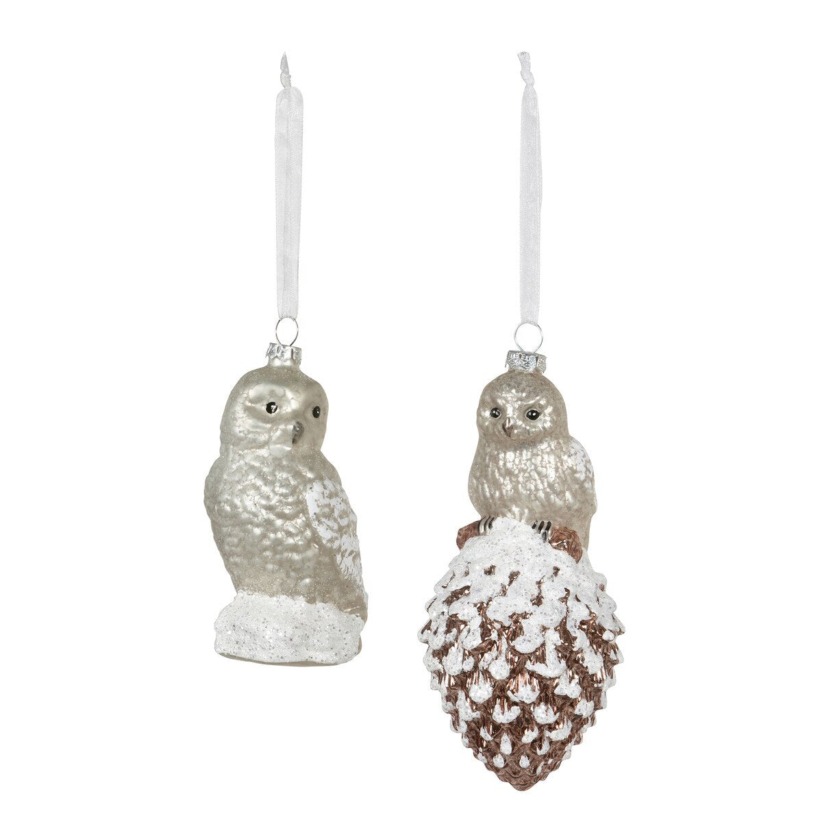 Woodland Owl with Pine Cone Glass Ornament, 2 Assorted Styles style shot 1