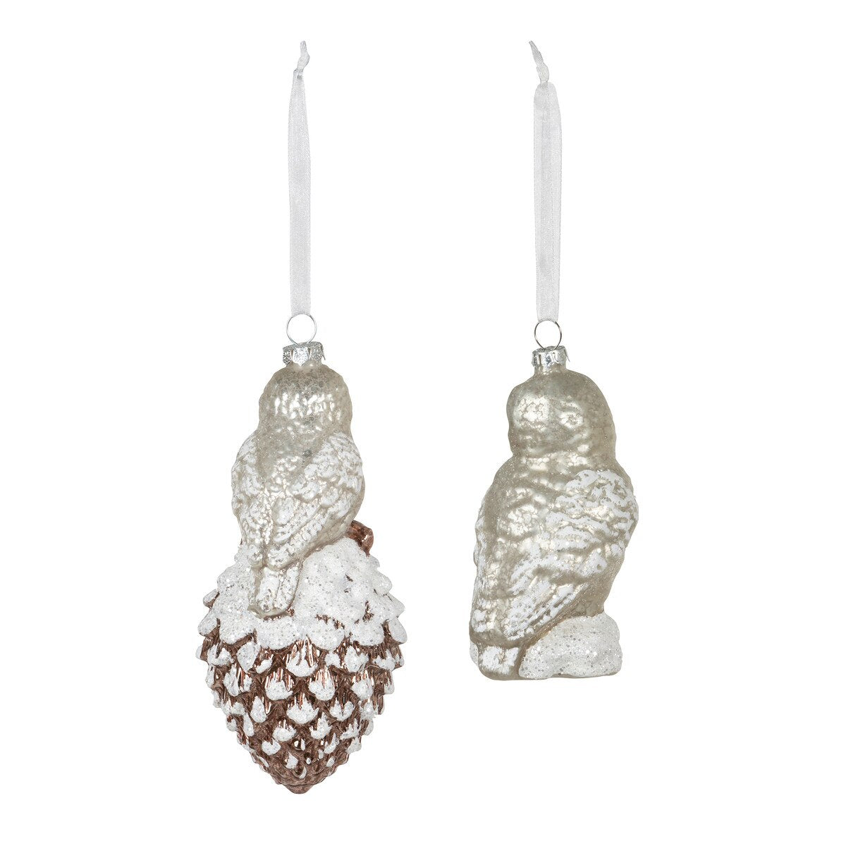 Woodland Owl with Pine Cone Glass Ornament, 2 Assorted Styles style shot 2