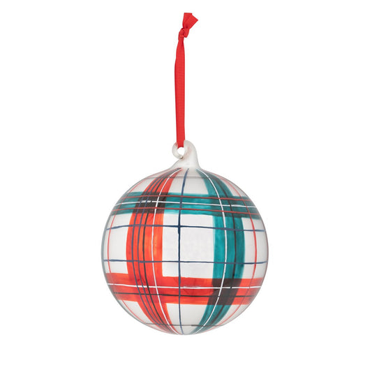 Hand Painted Glen Plaid Glass Ball Ornament style shot 1
