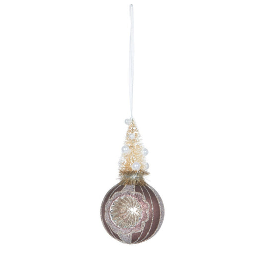 Frosted Sisal Tree on Reflector Ball, Antique Rose style shot 1