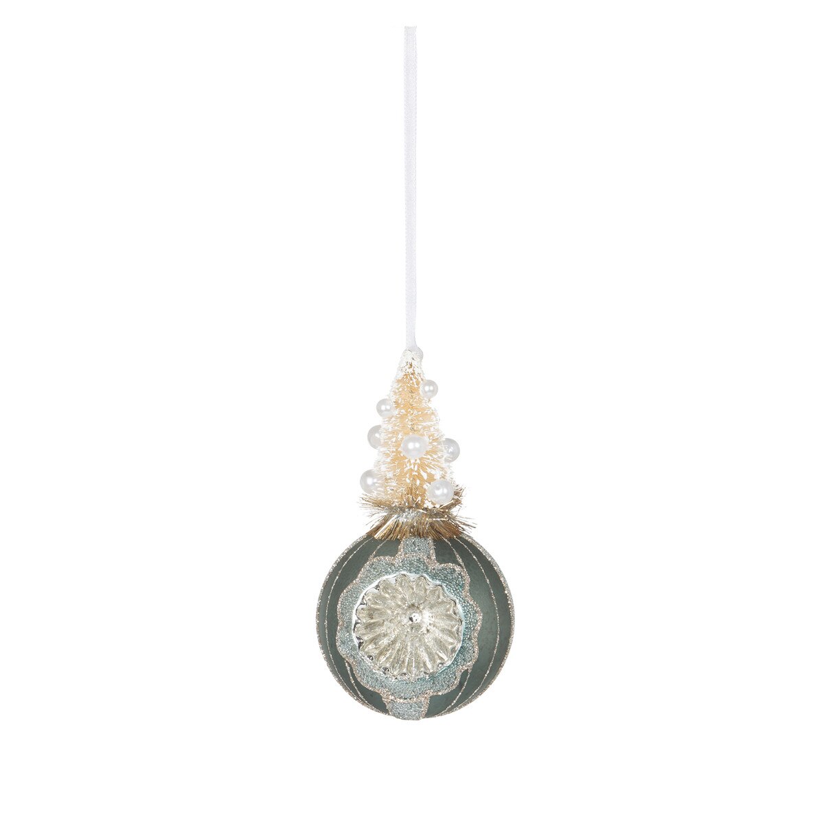 Frosted Sisal Tree on Reflector Ball, Antique Blue style shot 1
