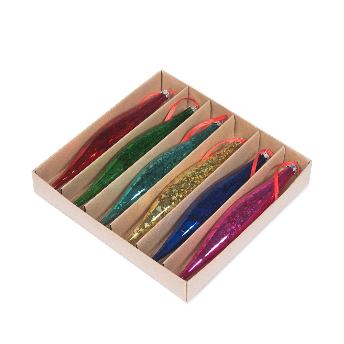 Multi Colored Glass Drop Ornament, Boxed Set of 6 style shot 2