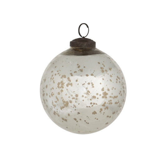 Antique Shiny Silver Glass Ball Ornament, 3.75" style shot 1