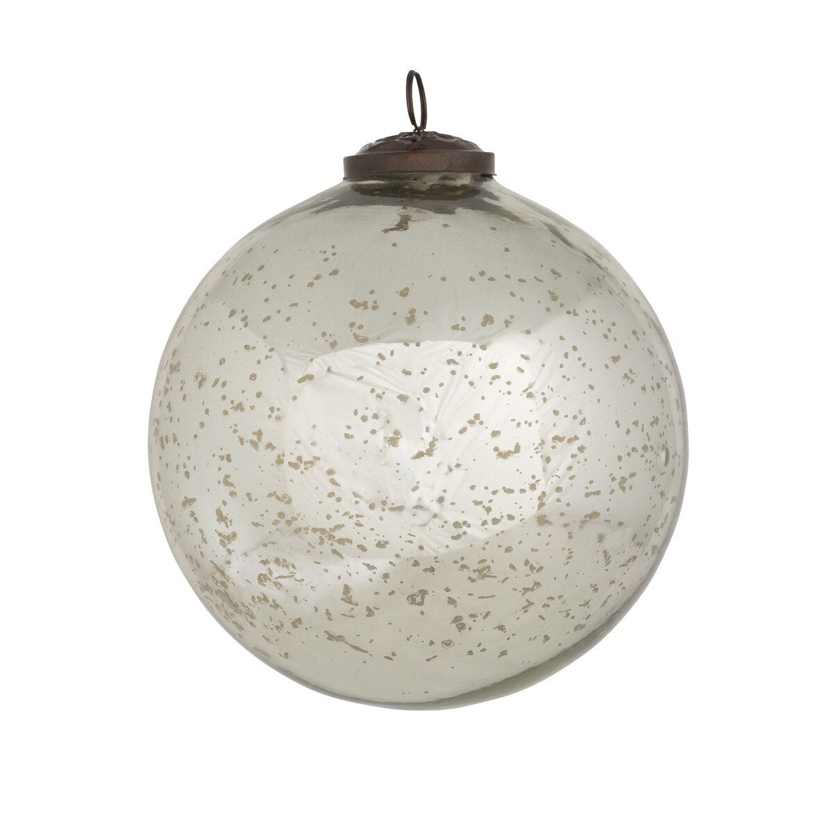 Antique Shiny Silver Glass Ball Ornament, 6" style shot 1