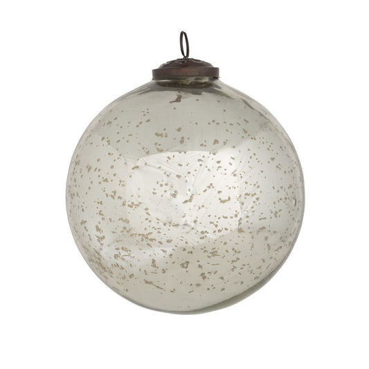 Antique Shiny Silver Glass Ball Ornament, 6" style shot 1