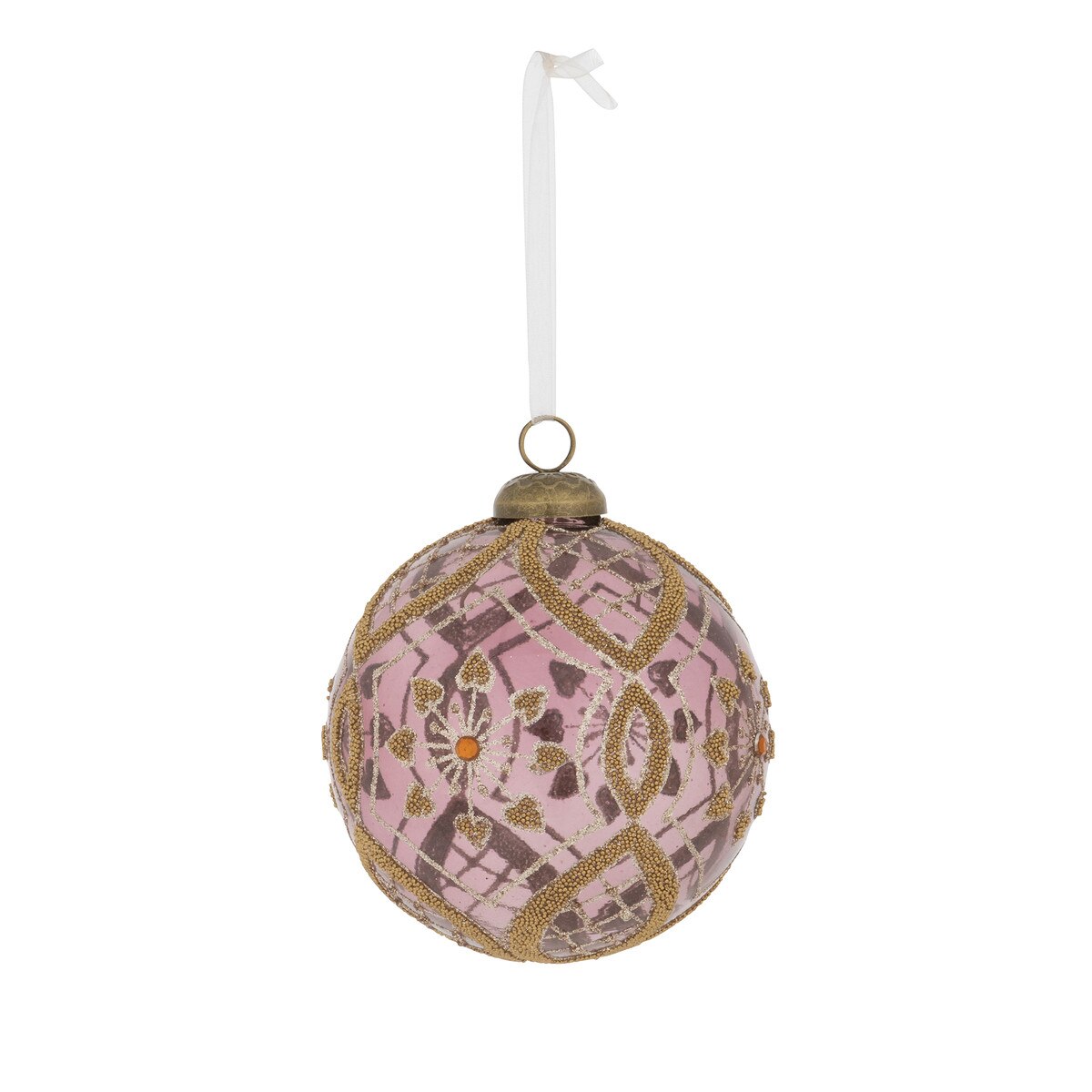 Antique Rose Bead Encrusted Glass Ornament style shot 1