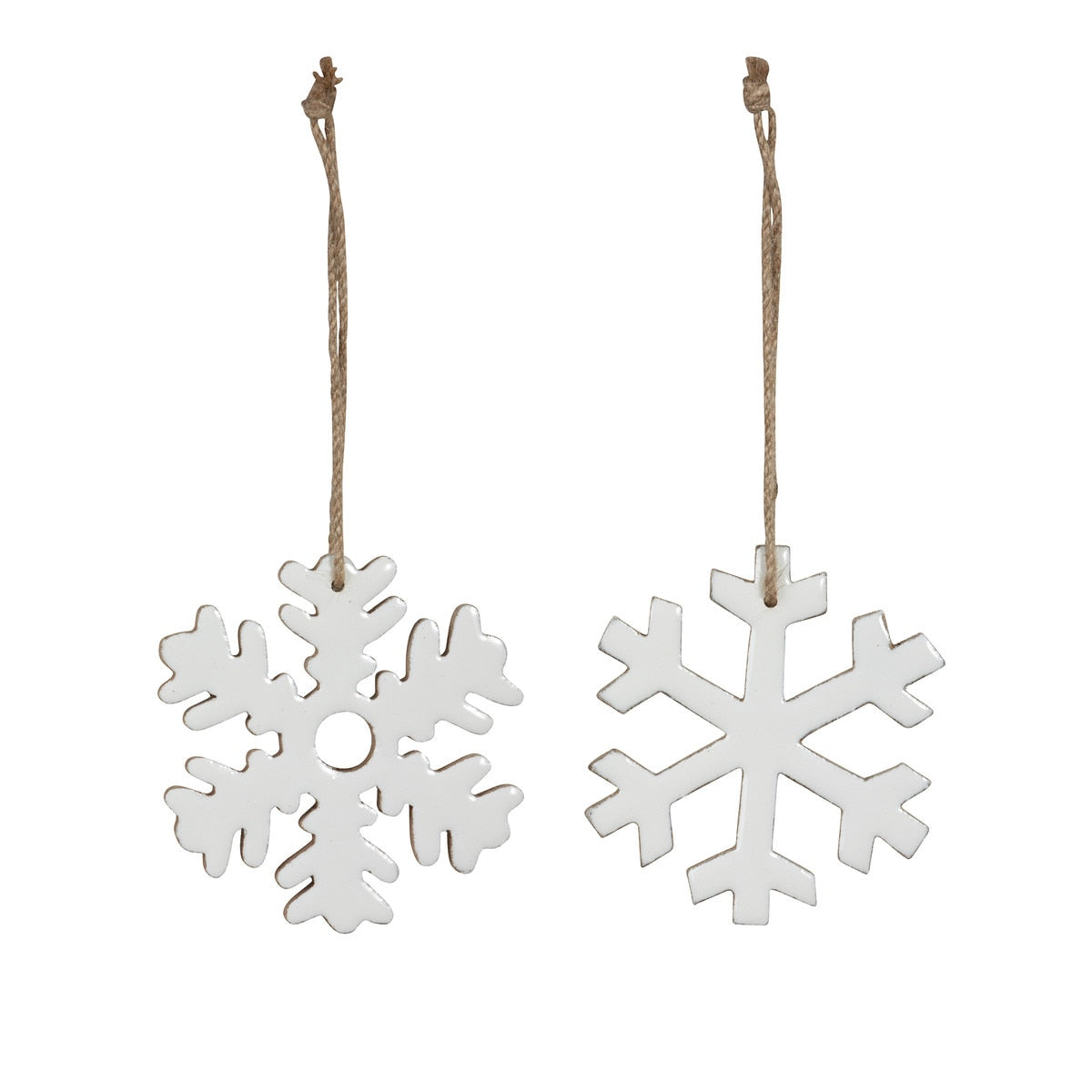Wood Enamel Snowflake Ornament, White, 2 Assorted Styles style shot 1