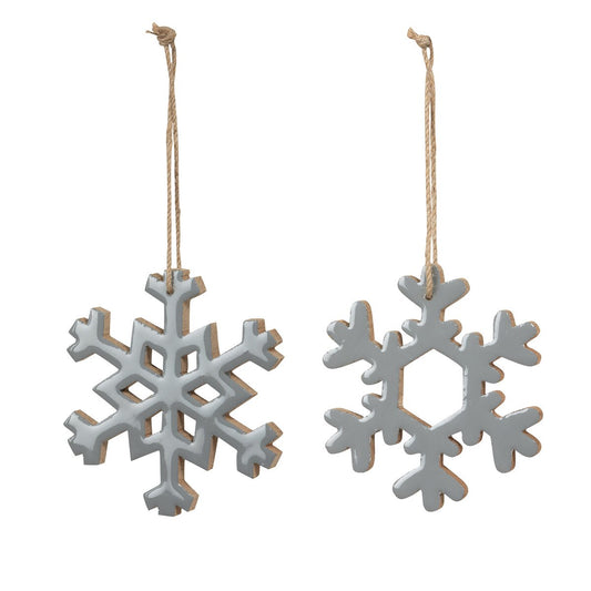 Wood Enamel Snowflake Ornament, Grey, 2 Assorted Styles style shot 1