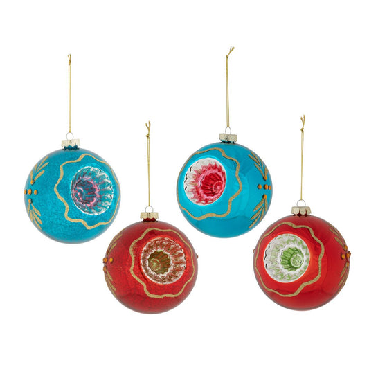 Red and Blue Glass Vintage-Style Reflector Ornaments, 4 Assorted Styles style shot 1