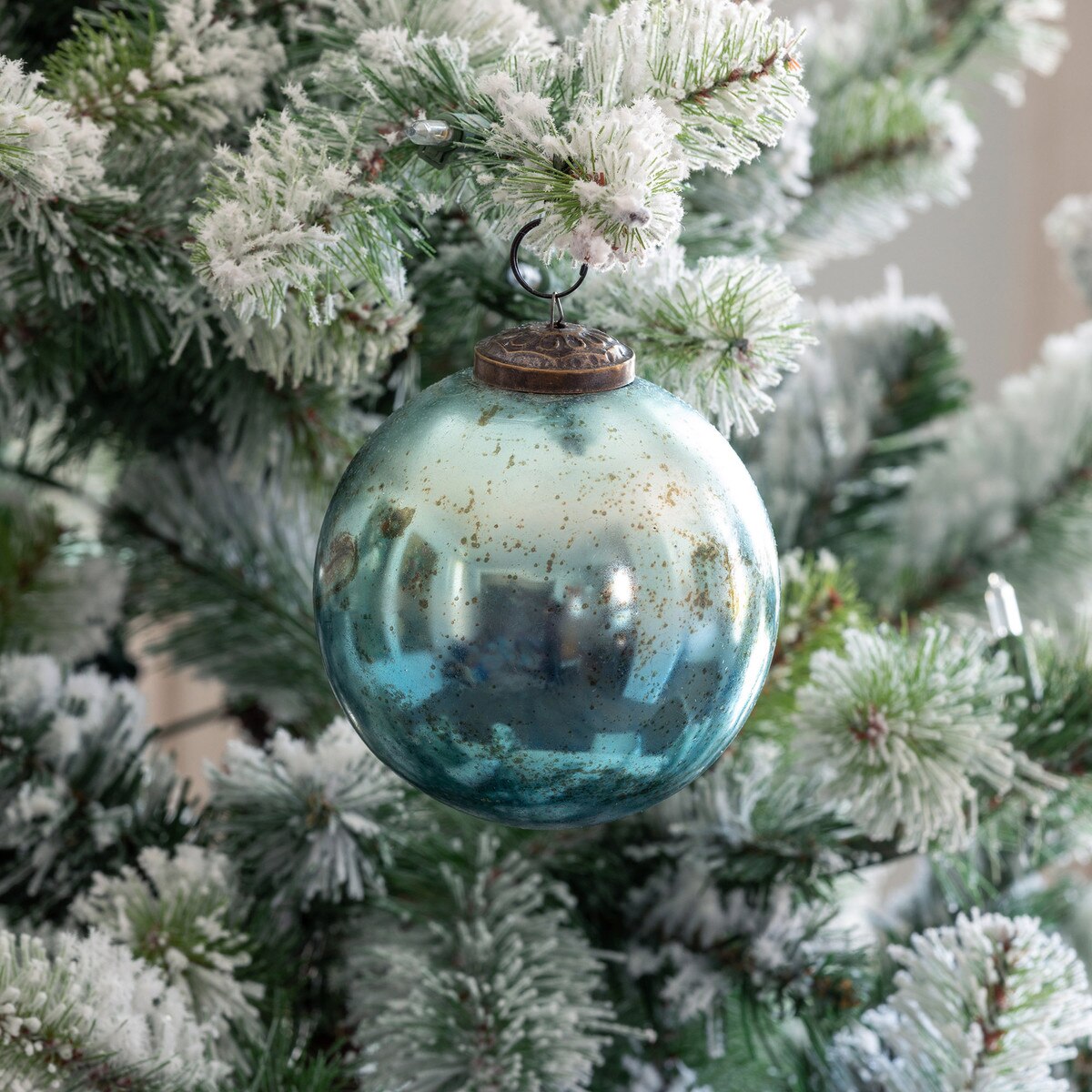 Antique Shiny Blue Kyanite Glass Ball Ornament, Medium