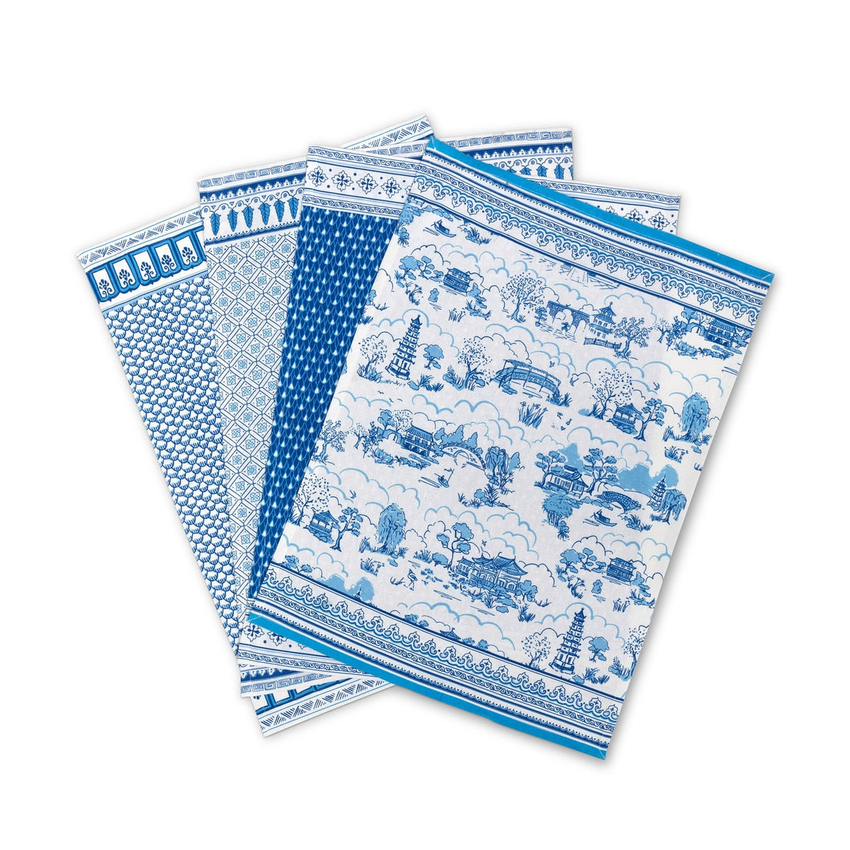 Chinoiserie Pattern Cotton Dish Towels, 4 Assorted Styles style shot 1