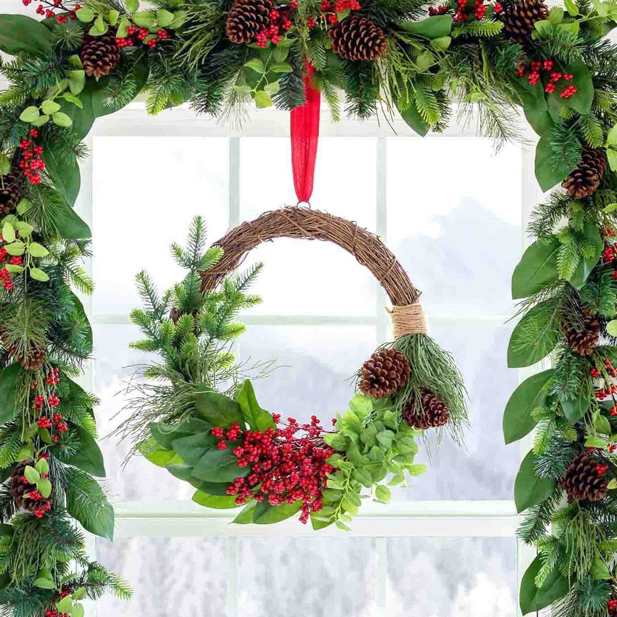 Winter Foliage and Berry Layered Vine Wreath