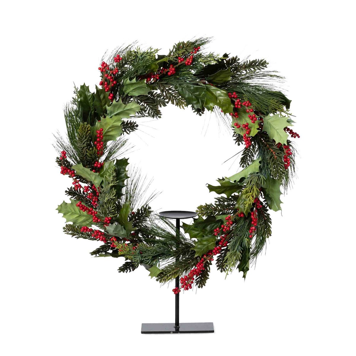 Pine and Holly Wreath on Candle Stand, Medium style shot 1