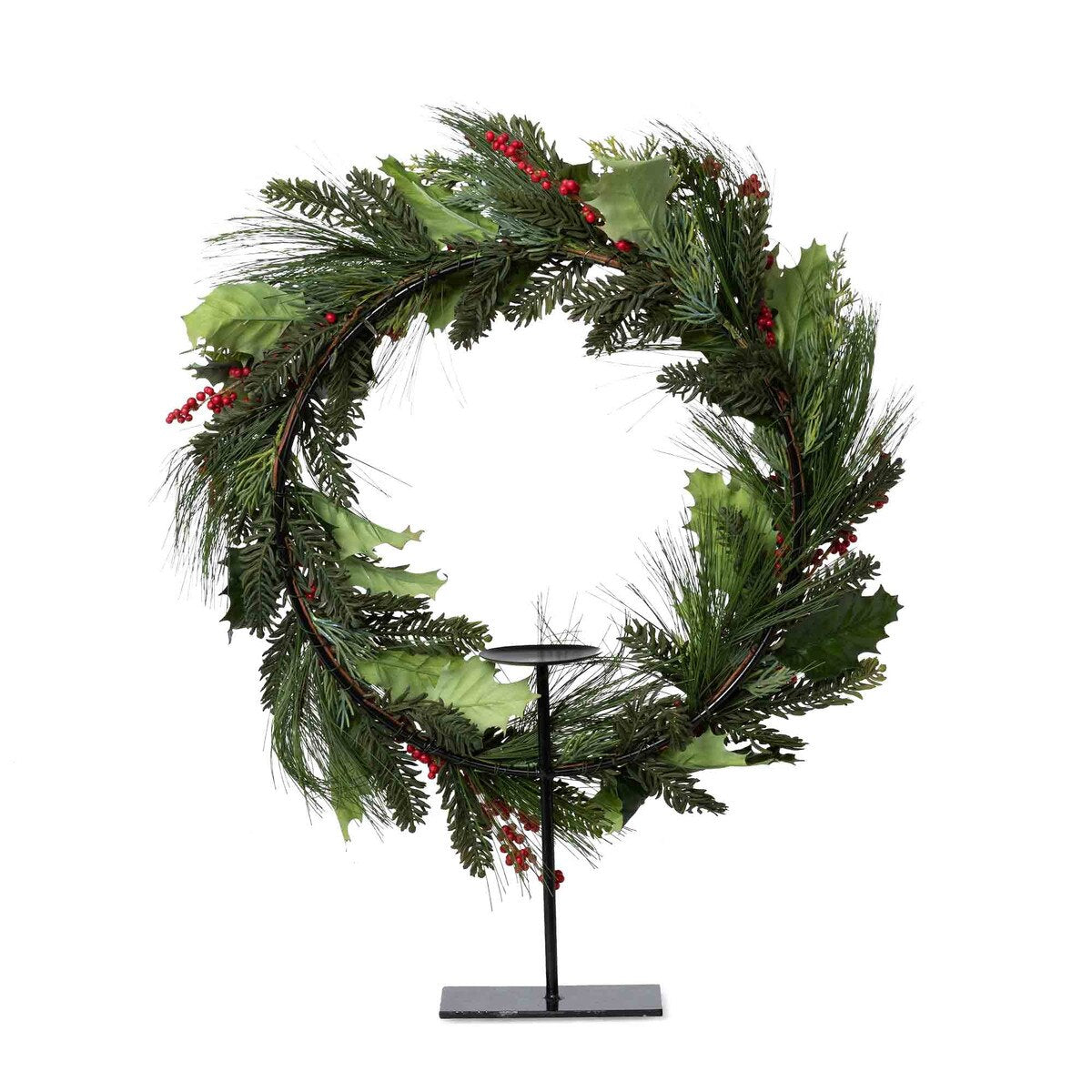 Pine and Holly Wreath on Candle Stand, Medium style shot 2