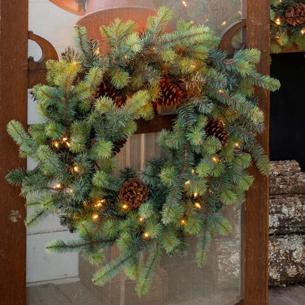Blue Spruce Wreath with LED Lights, Large