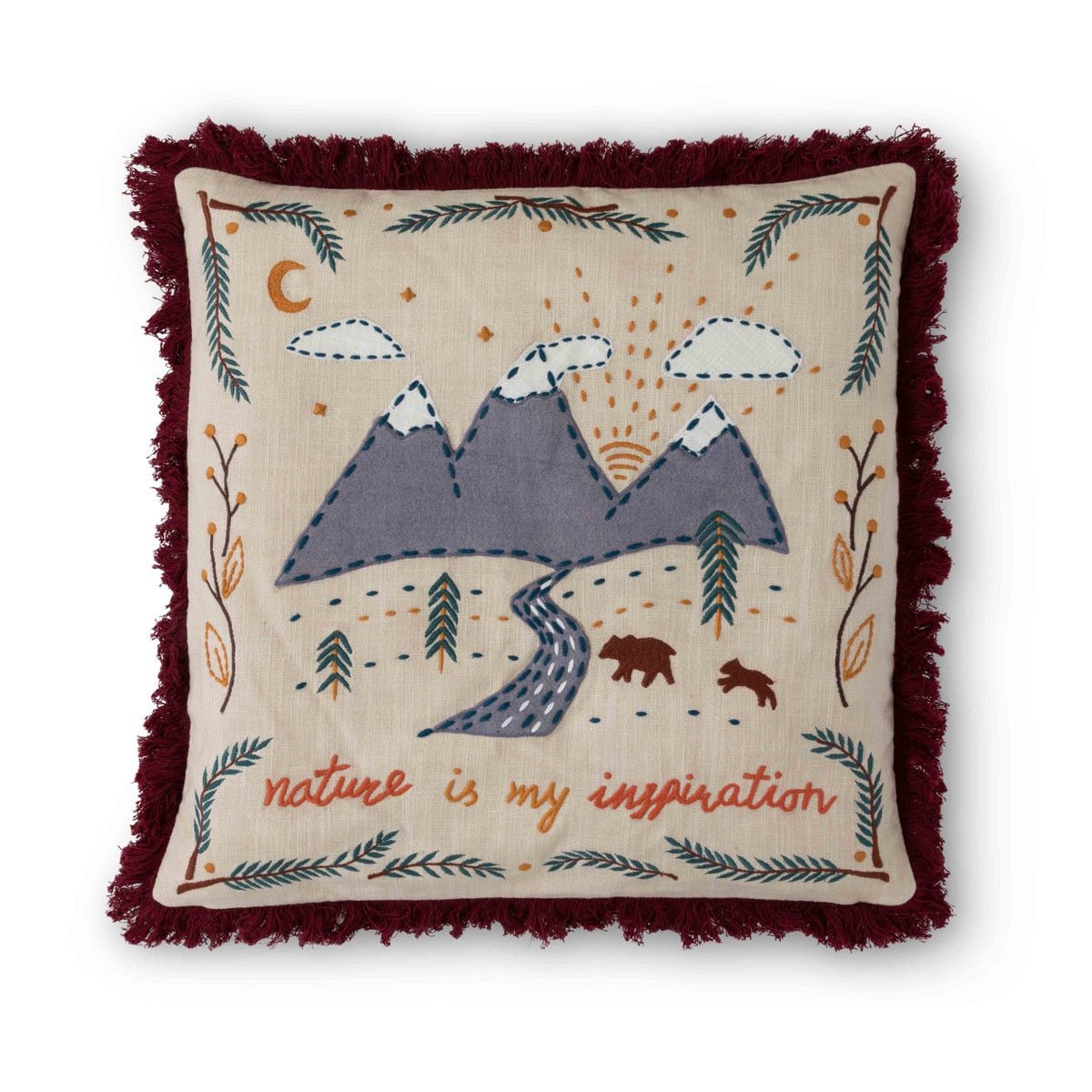 Mountain Road Appliqued Cotton Pillow style shot 1