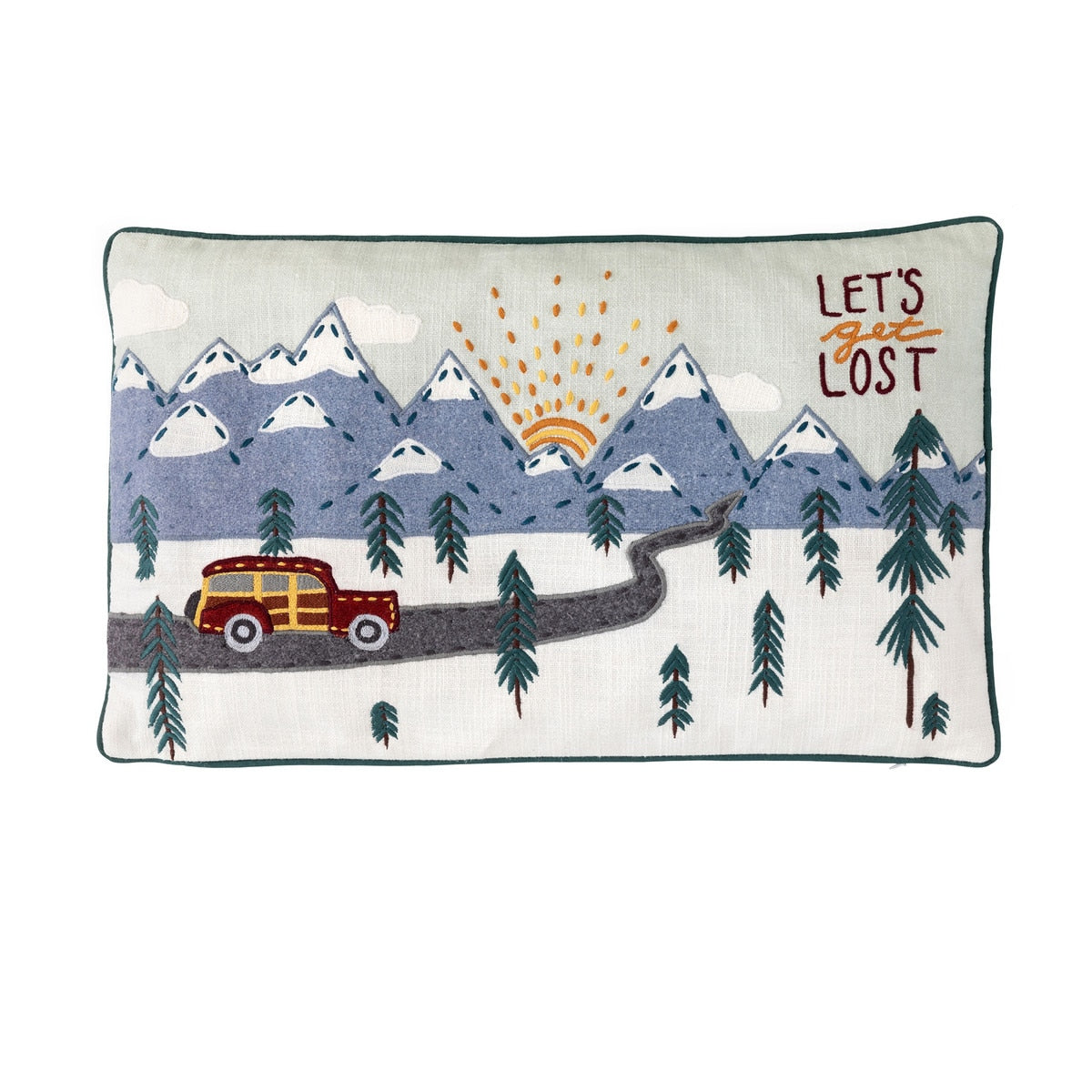 "Let's Get Lost" Appliqued Cotton Pillow style shot 1