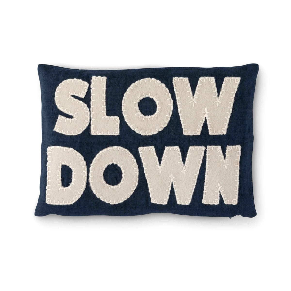 "Slow Down" Appliqued Linen Pillow style shot 1