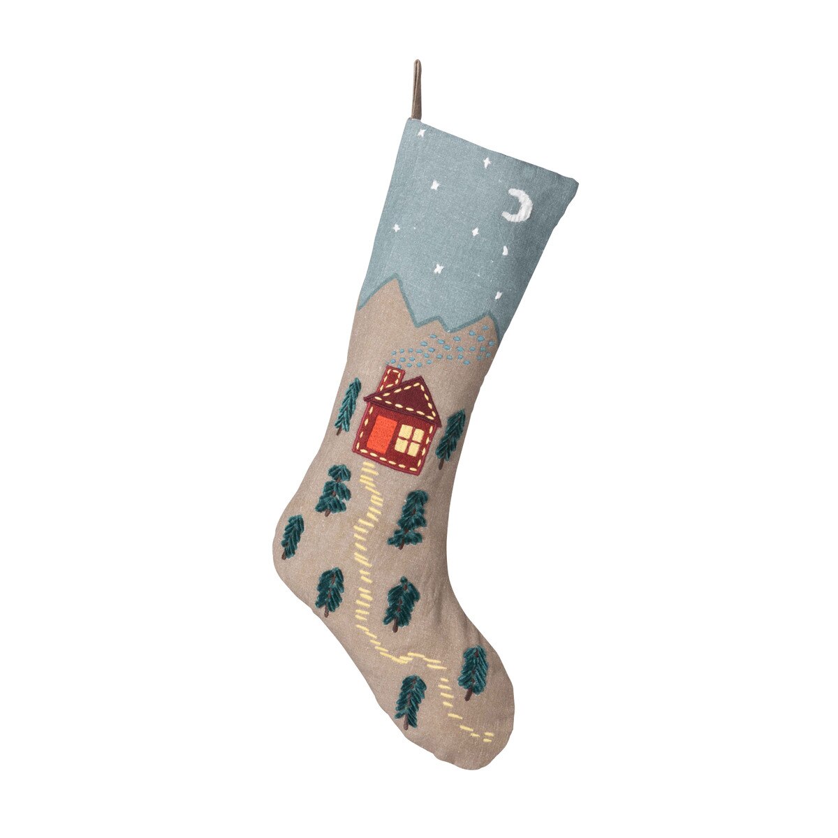 Cabin Cozy Appliqued Linen Stocking style shot 1