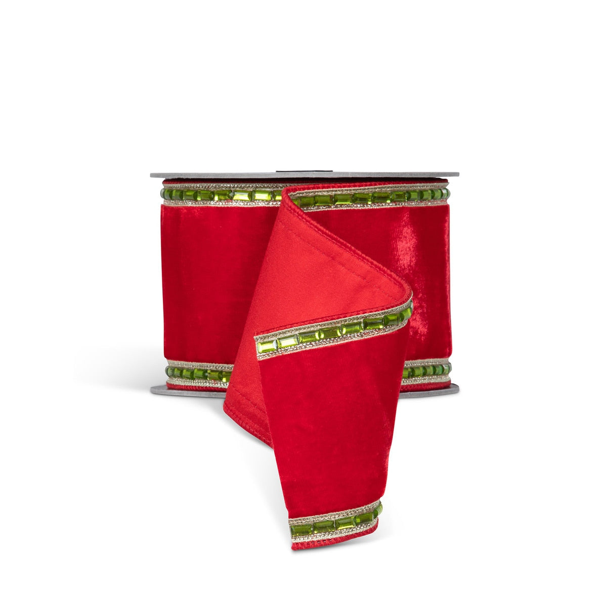 Emerald Trim Red Velvet Ribbon, 5 Yard Bolt style shot 1